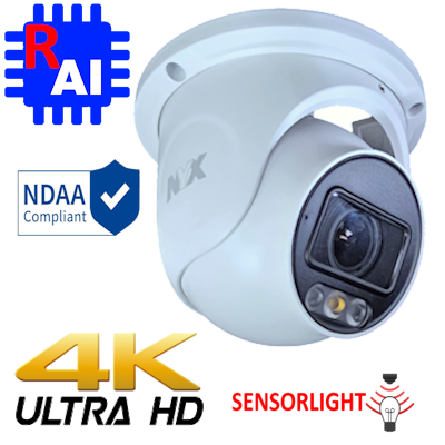 NYX DC8-2812ME IQ+ camera white dome security camera with 4K Ultra HD and SensorLight technology