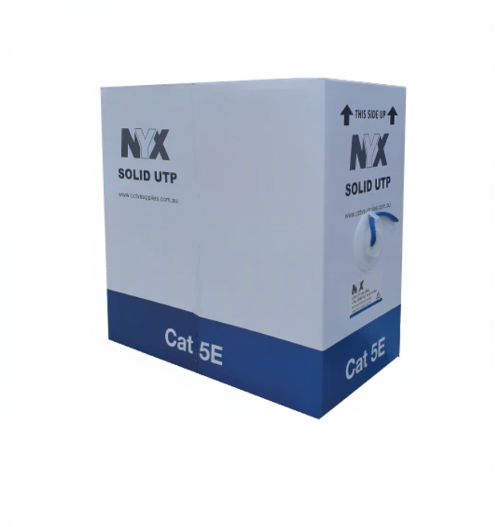 Box of NYX Solid UTP Cat 5E network cable and patch leads for CCTV cable Australia