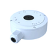White NYX junction box for CCTV camera mounts with cable entry and screw holes