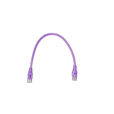 CCTV Supplies purple 30cm CAT6A ultra thin patch cable with RJ45 connectors for network and CCTV installations