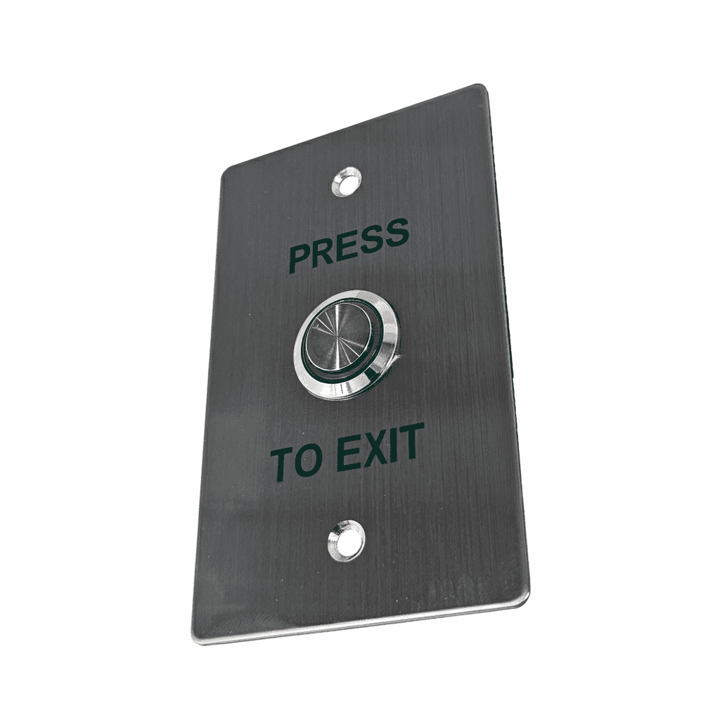 Stainless Steel Exit Button for Access Control with 'Press to Exit' Label and Round Push Button