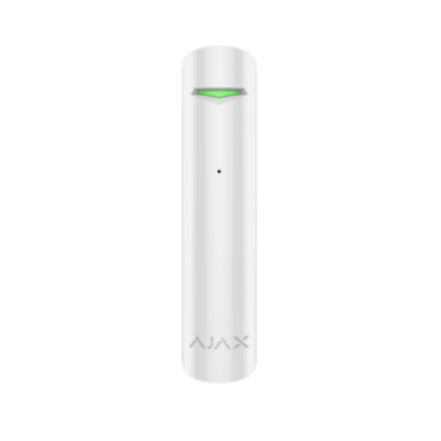 AJAX Glass Protect sensor in white with green status light for enhanced glass break detection