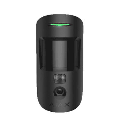 AJAX MotionCam B motion detector with sleek black design and LED indicator for home security