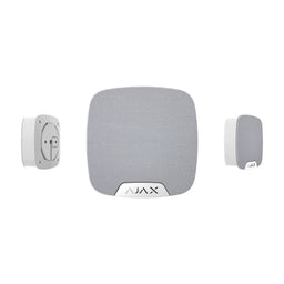 Ajax wireless home siren alarm in white and gray with compact design and wall mount options