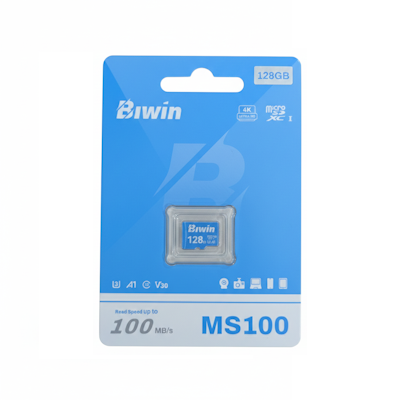 128GB Biwin SD card packaged for fast storage and data transfer with speeds up to 100MB/s