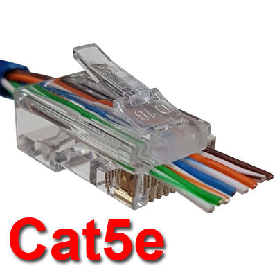 Clear Cat5e Ethernet cable connector with passthrough