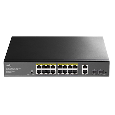 Cudy 16 port PoE switch for CCTV with 16 PoE ports and dual uplink ports for reliable surveillance networking
