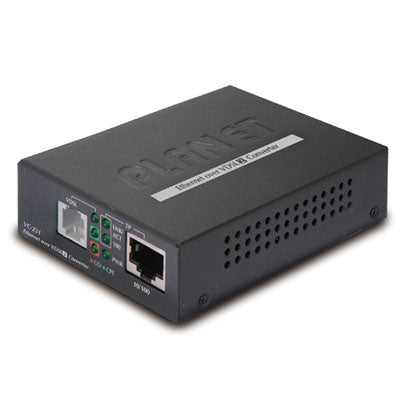 Planet industrial fiber gigabit media converter in black with multiple network ports and ventilation holes