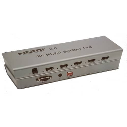 HDMI 4 way splitter 4K resolution metal casing with four output ports and one input port