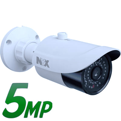 NYX 5MP security camera white bullet design with night vision LEDs for outdoor surveillance
