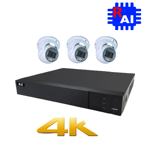 NYX 6MP AI security camera kit featuring three cameras and a 4K DVR for enhanced surveillance