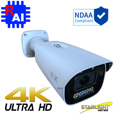 NYX B8VF 4K security camera varifocal white outdoor surveillance camera with 4K Ultra HD and Starlight technology