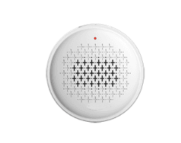White circular NYX CHIME alarm accessory with perforated front and small red indicator light