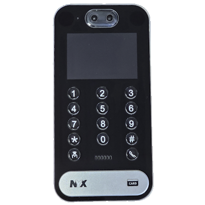 NYX IP VIEW KP+ access control keypad with numeric buttons and display screen in black
