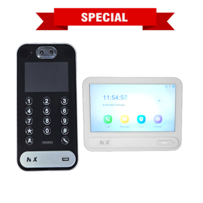 NYX IP VIEW KP+ kit with black keypad device and white touchscreen monitor for video communication