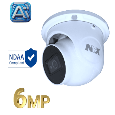 NYX IPD6-28F IQ2+ camera with 6MP resolution and NDAA compliance for high-quality surveillance
