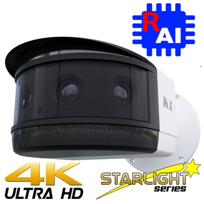 NYX Panoramic 4K Camera mounted white security camera with black dome and 4K Ultra HD Starlight series logo