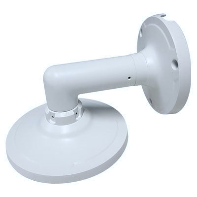 White NYX WM-EB security camera mount with adjustable angled arm and round base