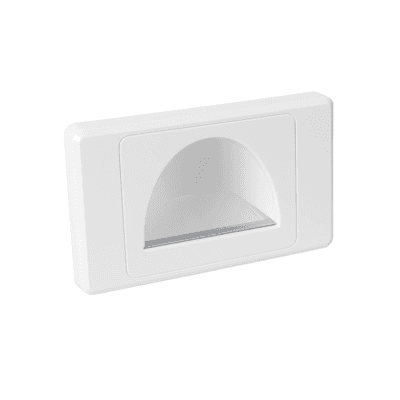 White reverse bull nose brush plate with a sleek design for cable management and wall aesthetics