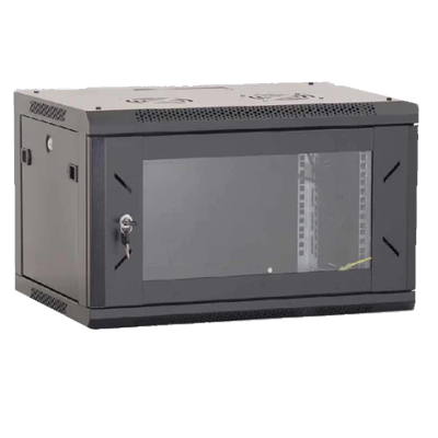 6RU server rack with glass front door and ventilation for secure equipment storage