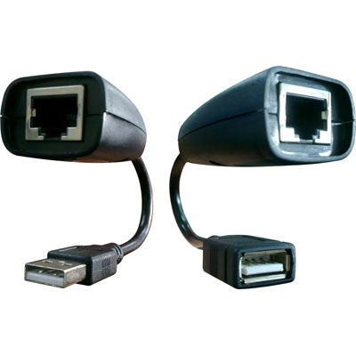 Black USB extender for CCTV cameras with USB and RJ45 connectors for extended camera connectivity
