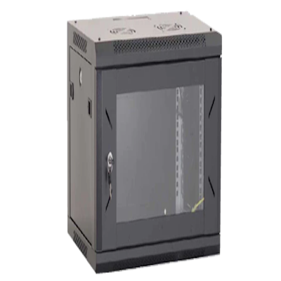 18RU Wall Mount Cabinet - 600 Deep with Glass Door and Ventilation Slots for Secure Equipment Storage